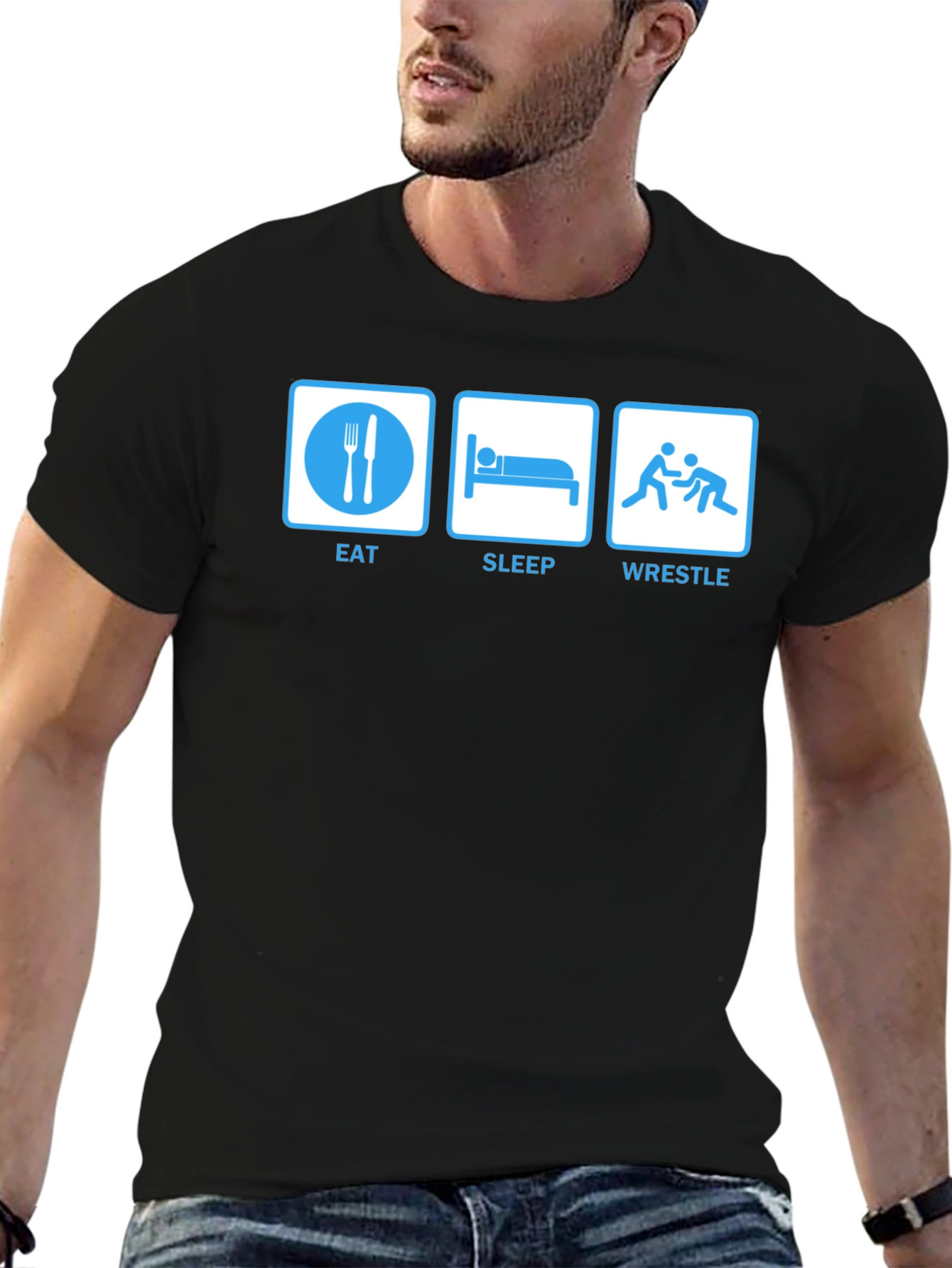 Camiseta Negra: Eat Sleep Wrestle