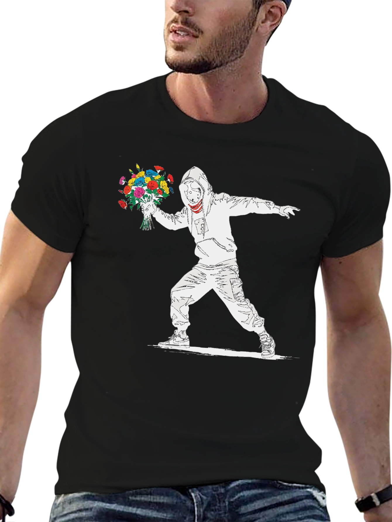 Camiseta Hombre Banksy Lanzador de Flores