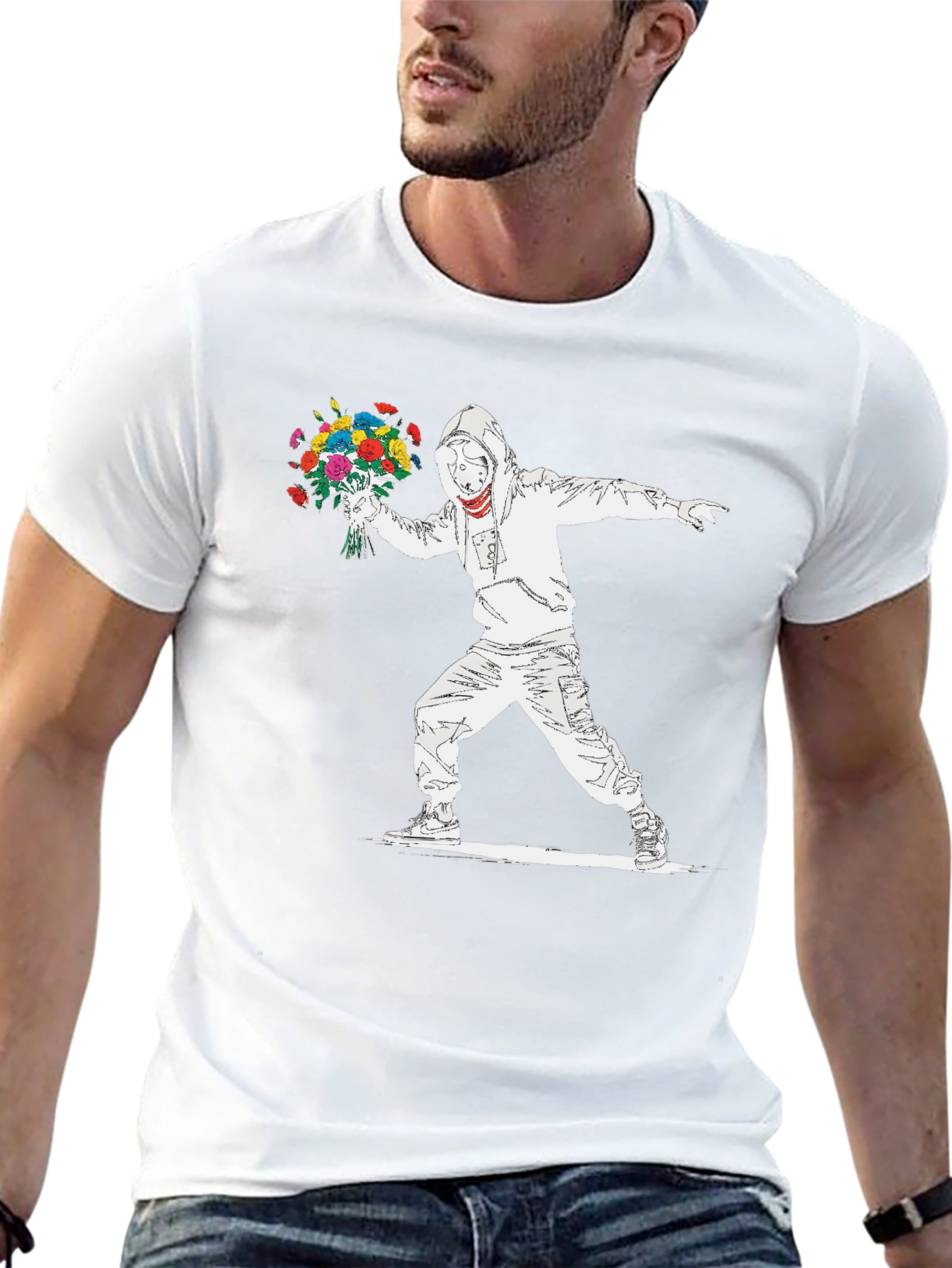 Camiseta Hombre Banksy Lanzador de Flores