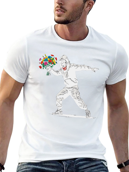 Camiseta Hombre Banksy Lanzador de Flores