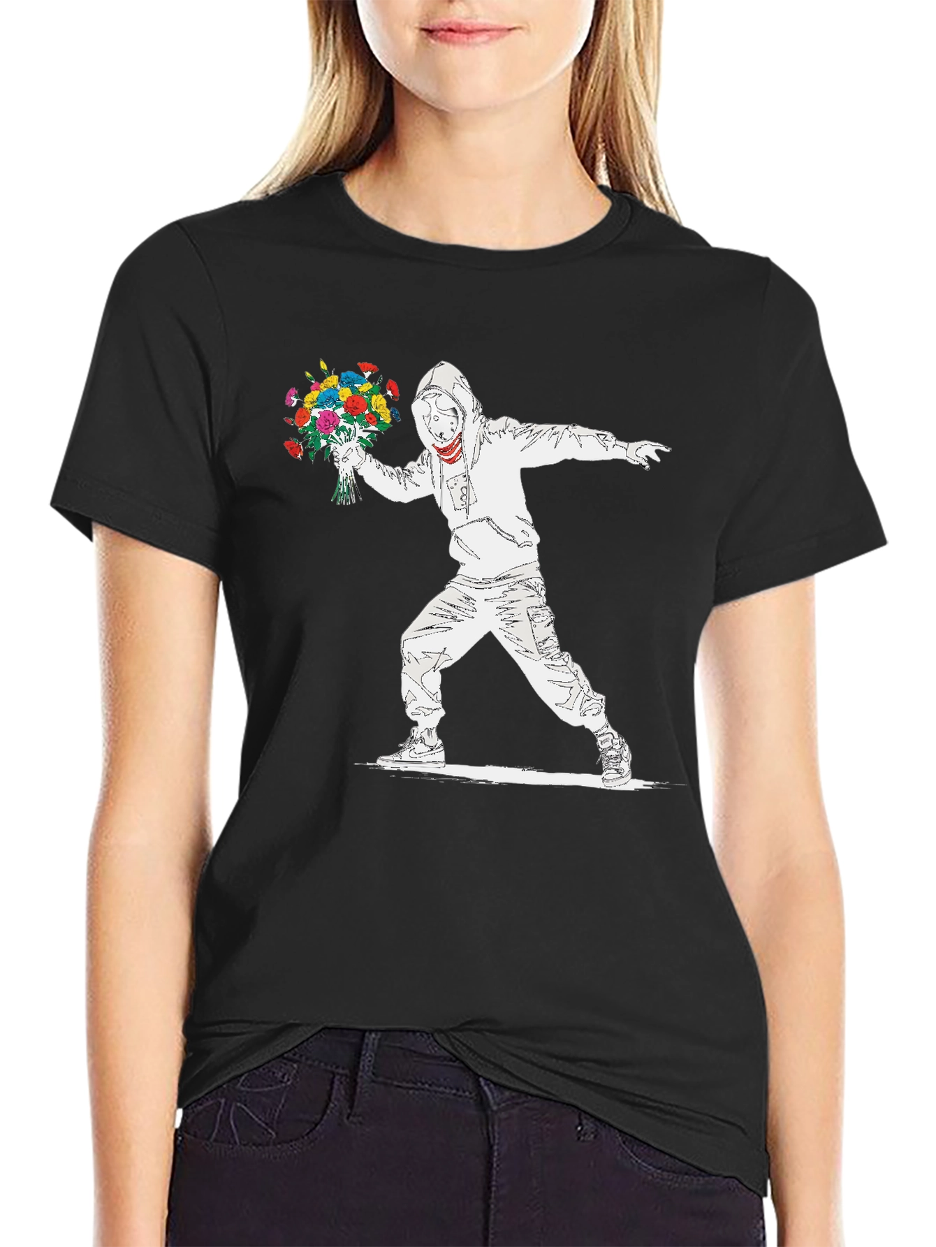 Camiseta Hombre Banksy Lanzador de Flores