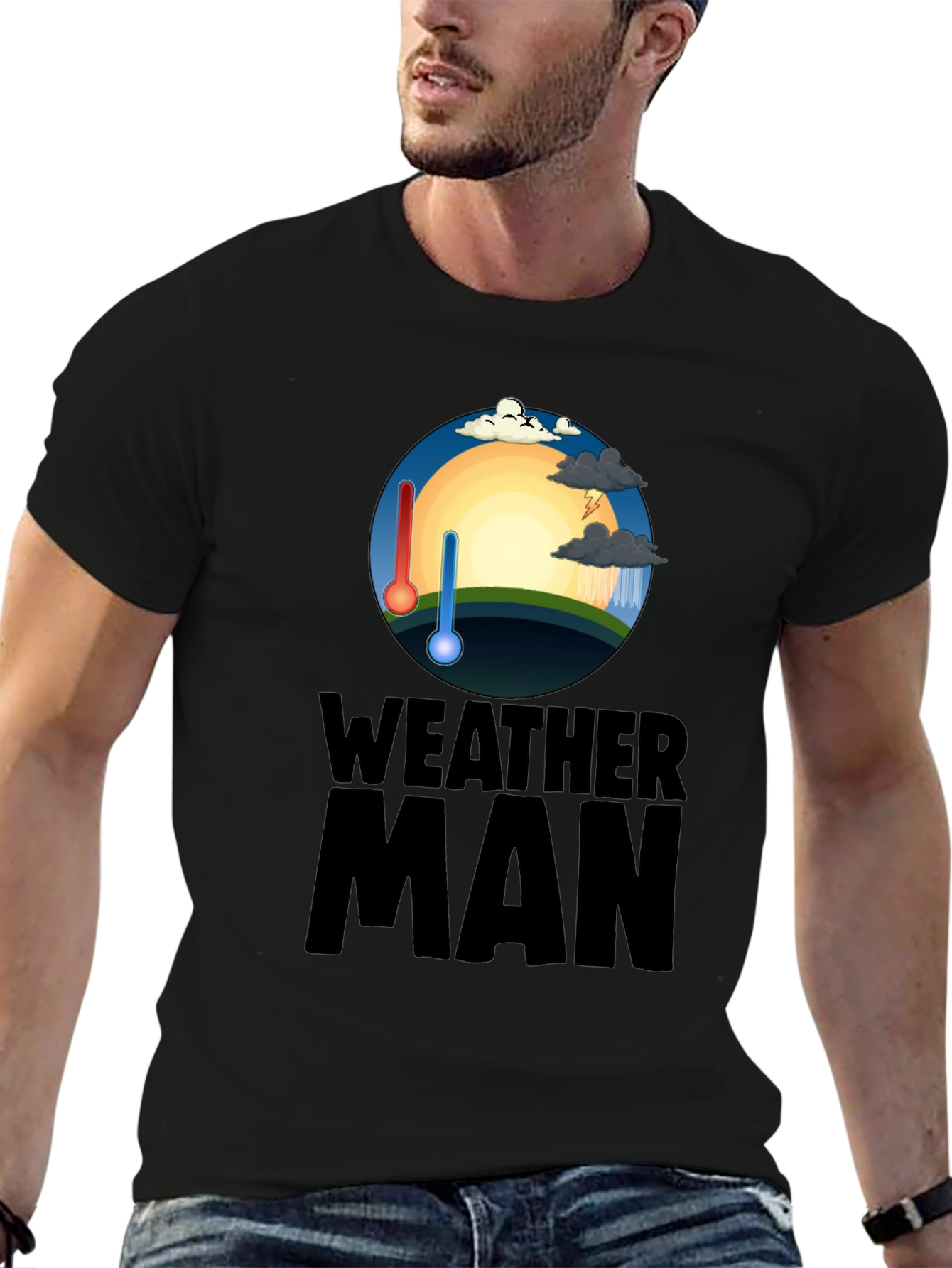 Camiseta Hombre Negra Weather Man - Divertida y Única