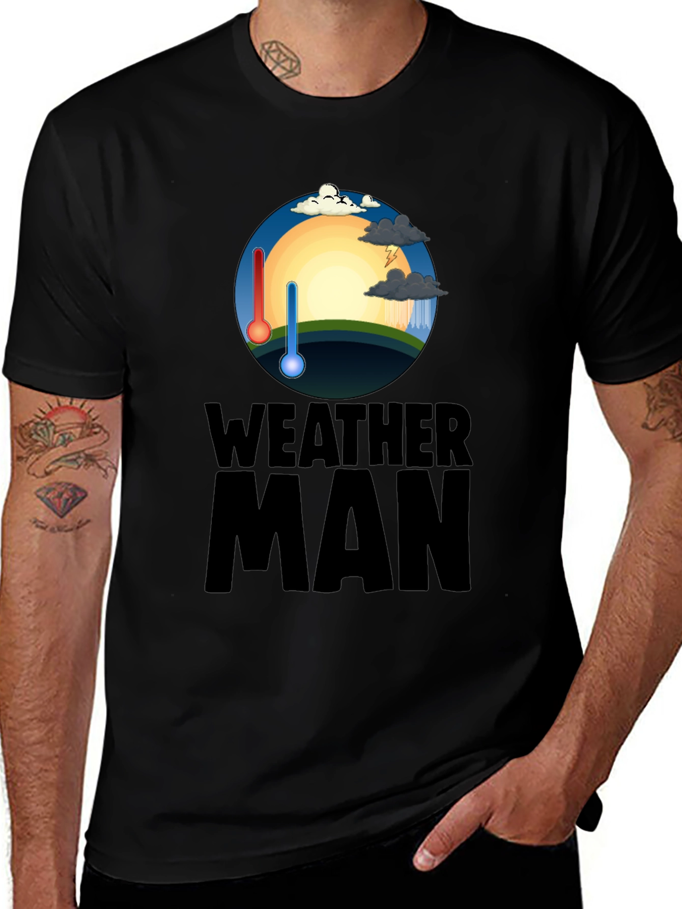 Camiseta Hombre Negra Weather Man - Divertida y Única