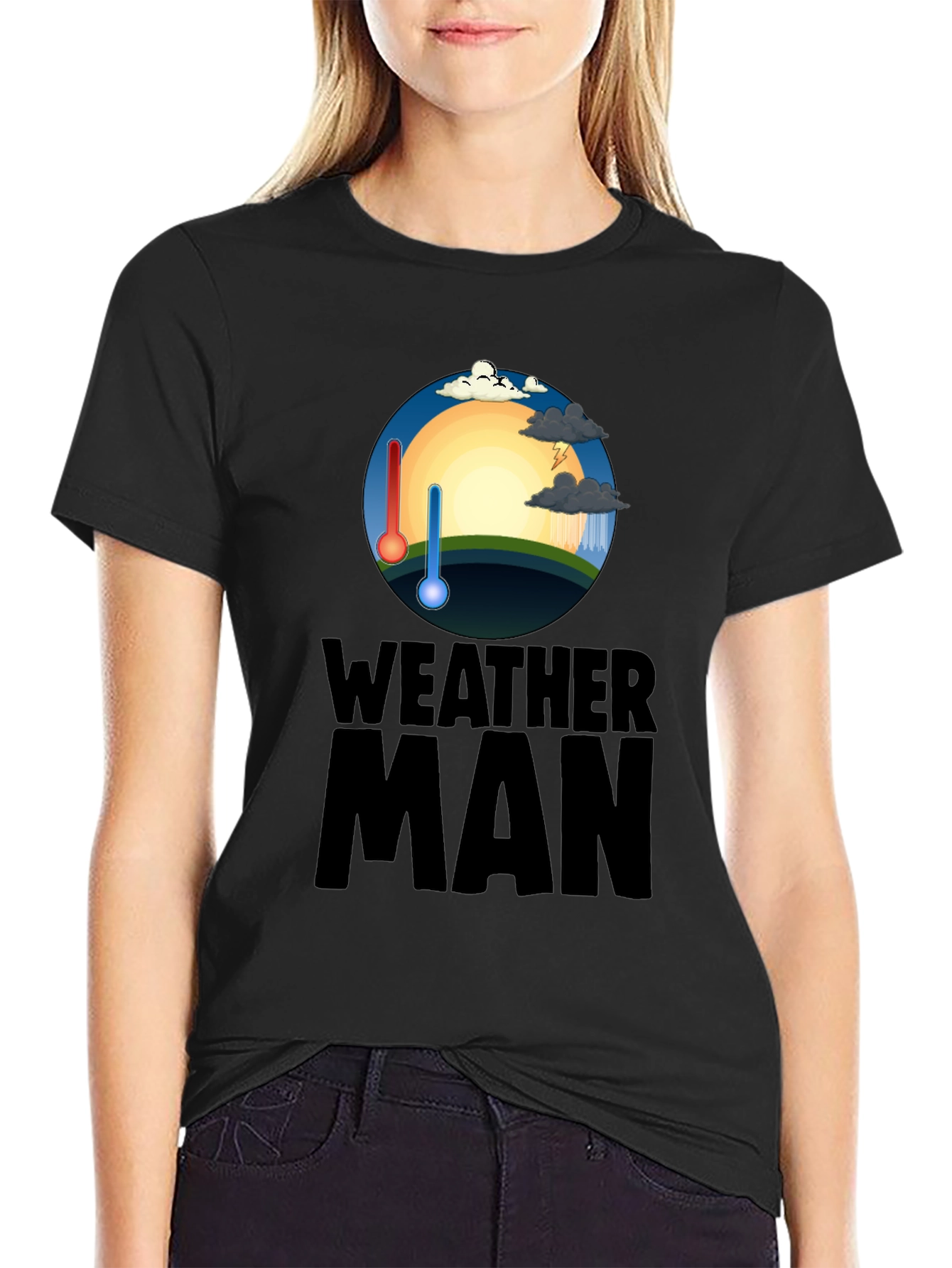 Camiseta Hombre Negra Weather Man - Divertida y Única