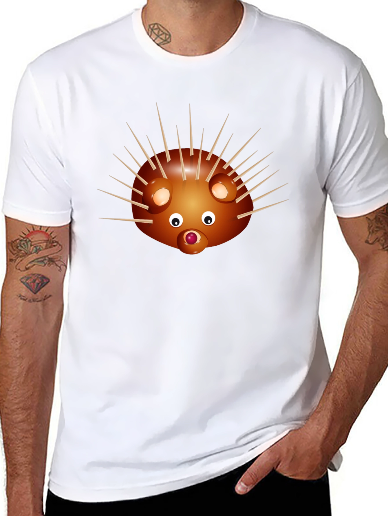 Camiseta Negra con Diseño de Erizo Divertido