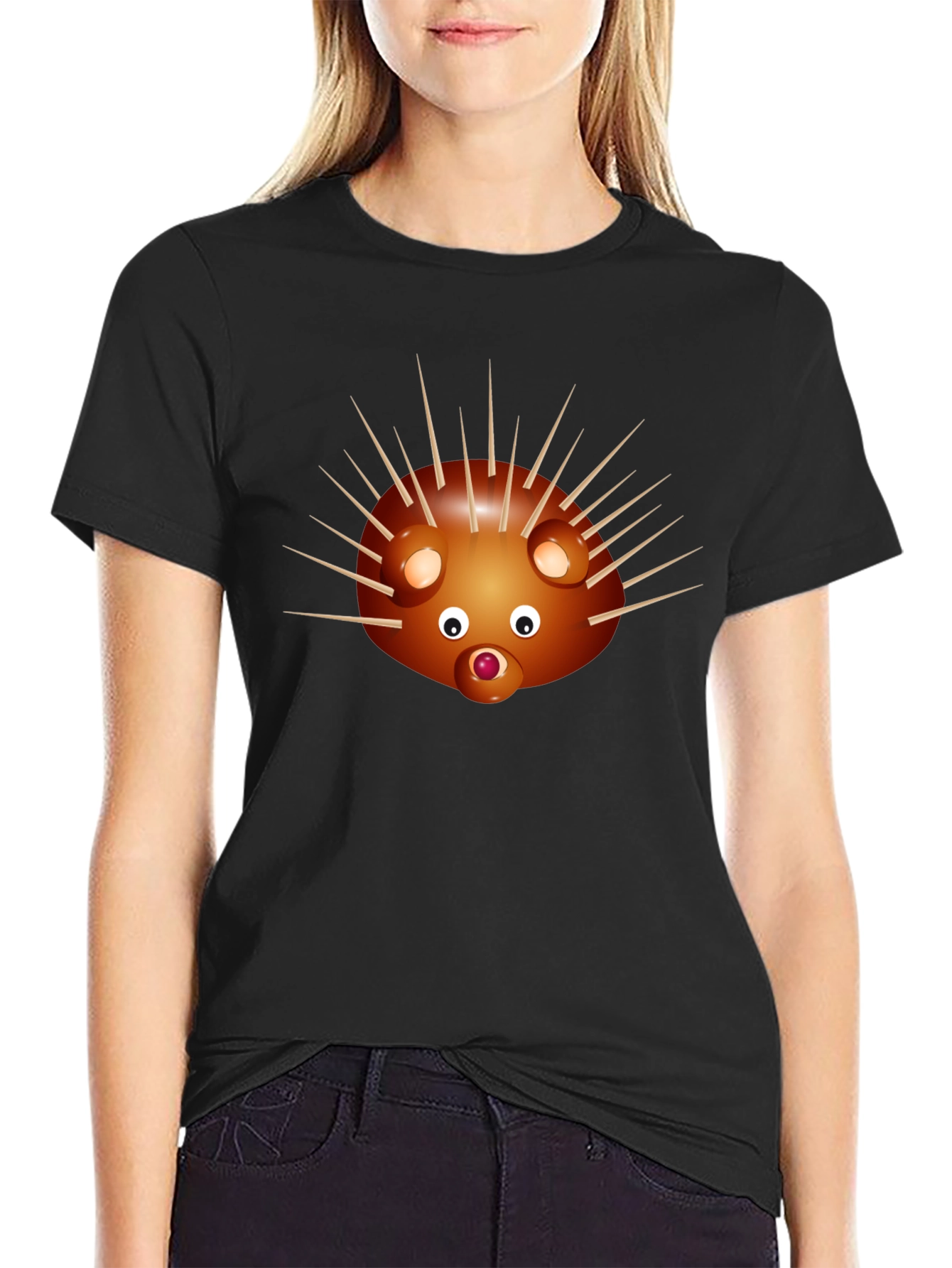 Camiseta Negra con Diseño de Erizo Divertido