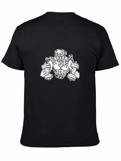 Camiseta Negra con Diseño de Hombre Musculoso y Pesas