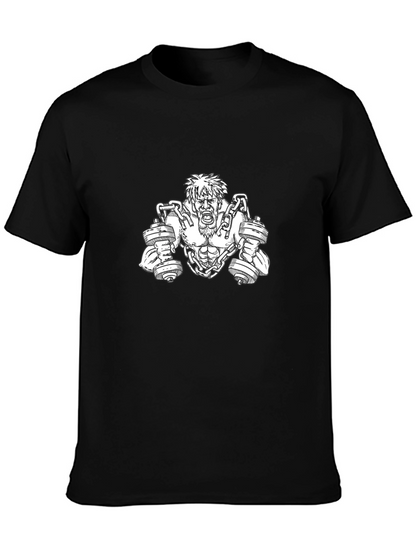 Camiseta Negra con Diseño de Hombre Musculoso y Pesas