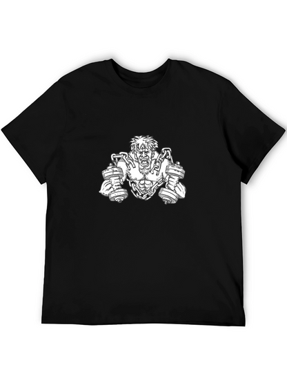 Camiseta Negra con Diseño de Hombre Musculoso y Pesas