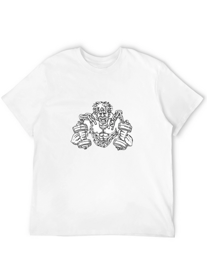 Camiseta Negra con Diseño de Hombre Musculoso y Pesas