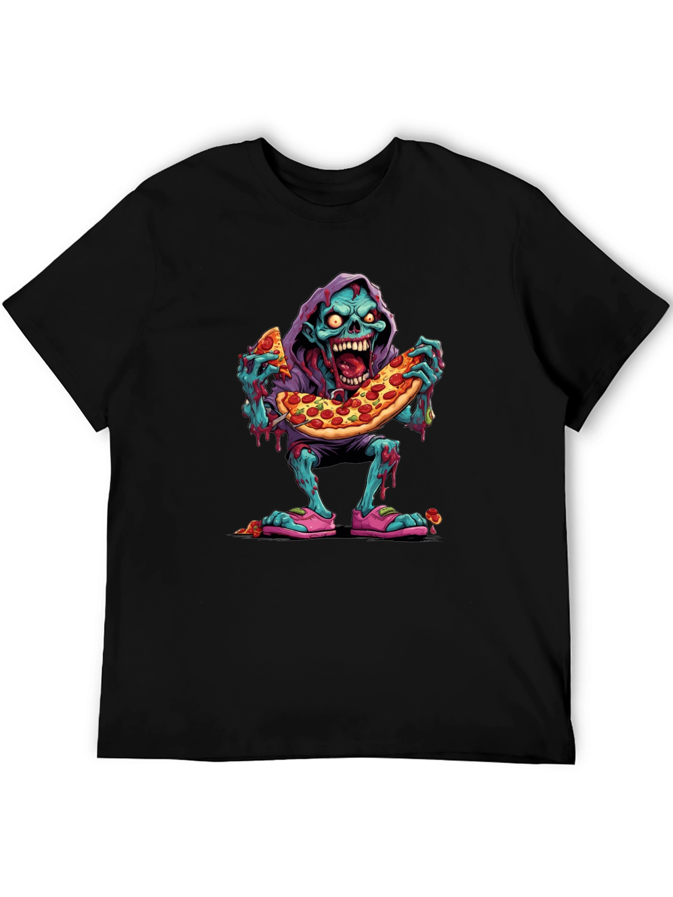 Camiseta Negra: Zombie Amante de la Pizza
