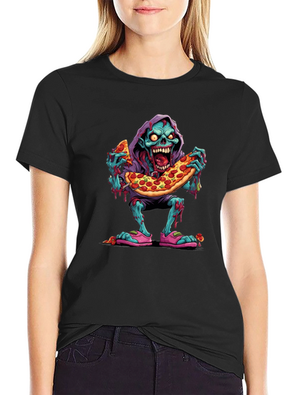 Camiseta Negra: Zombie Amante de la Pizza