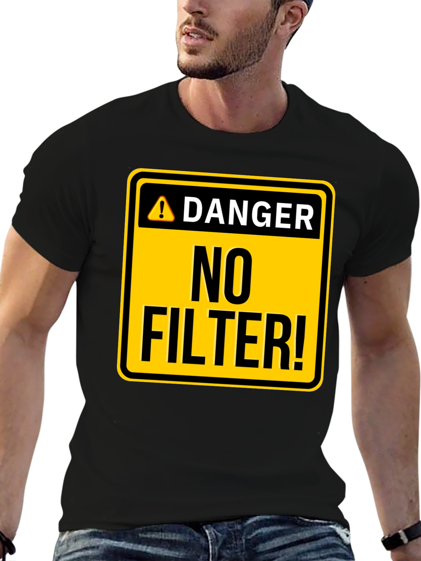Camiseta Hombre Negra - ¡Peligro: Sin Filtro!
