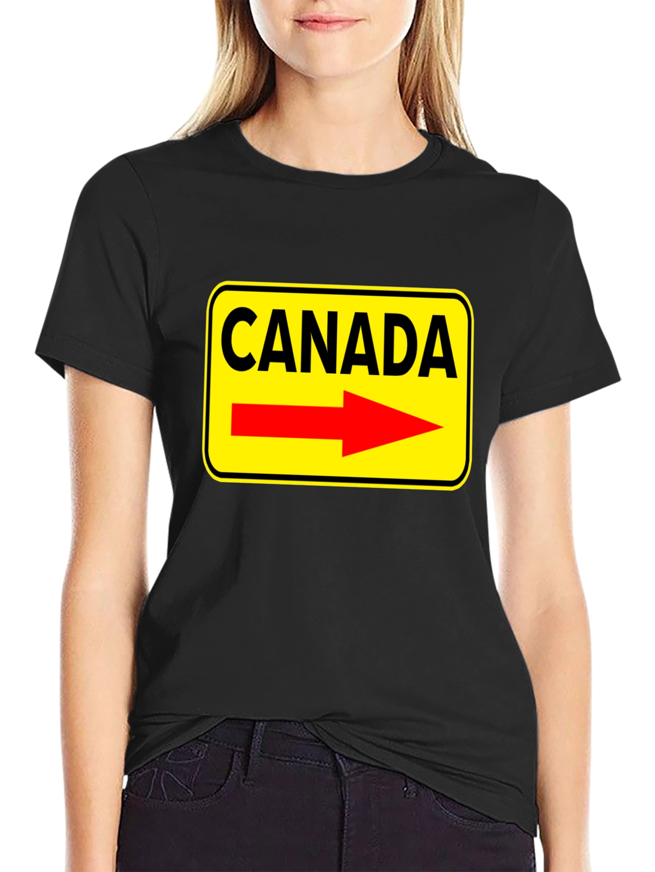 Camiseta Negra Canada Señal de Tráfico Flecha Roja