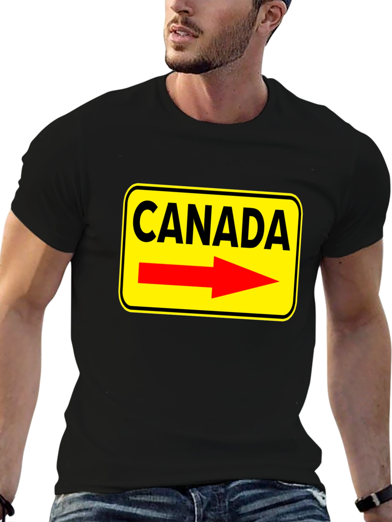 Camiseta Negra Canada Señal de Tráfico Flecha Roja
