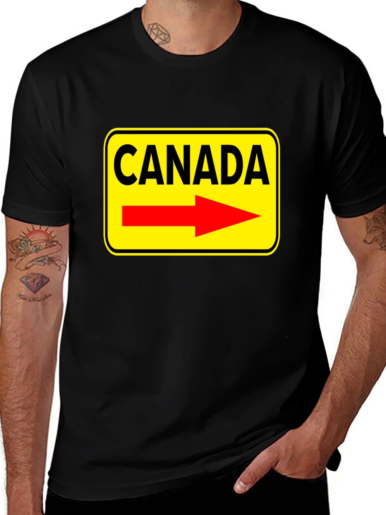 Camiseta Negra Canada Señal de Tráfico Flecha Roja
