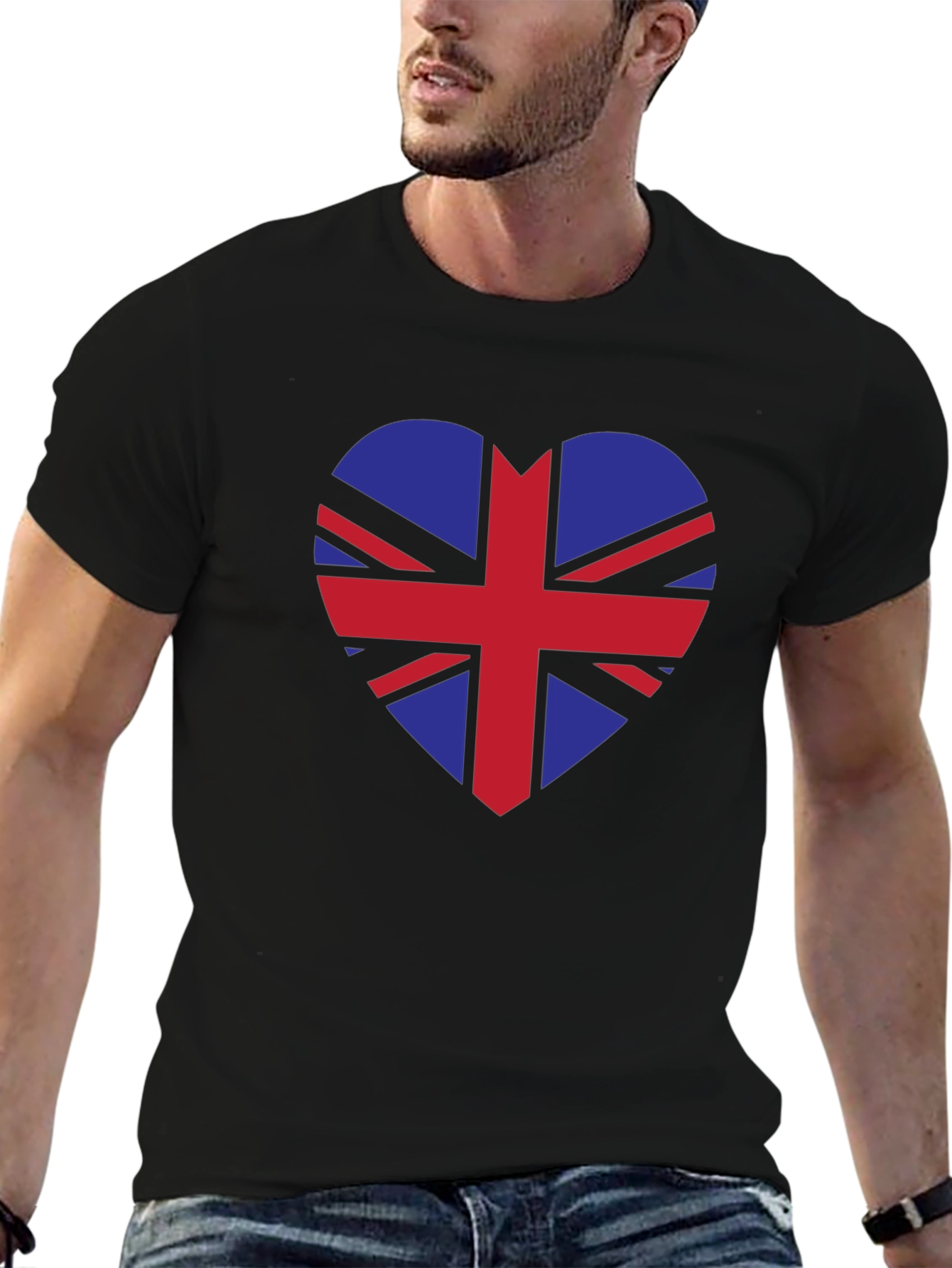 Camiseta Negra con Corazón Bandera Británica
