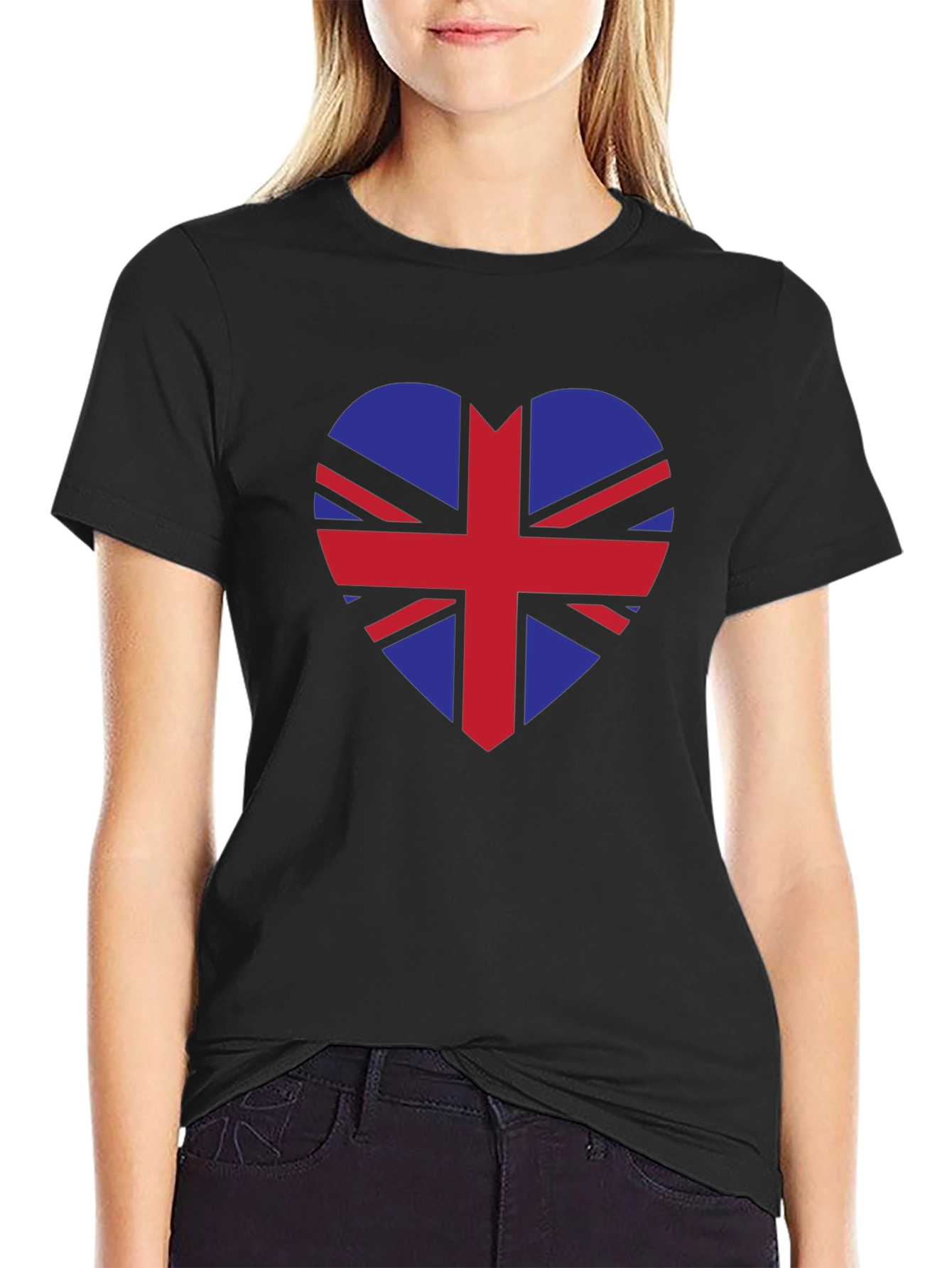 Camiseta Negra con Corazón Bandera Británica