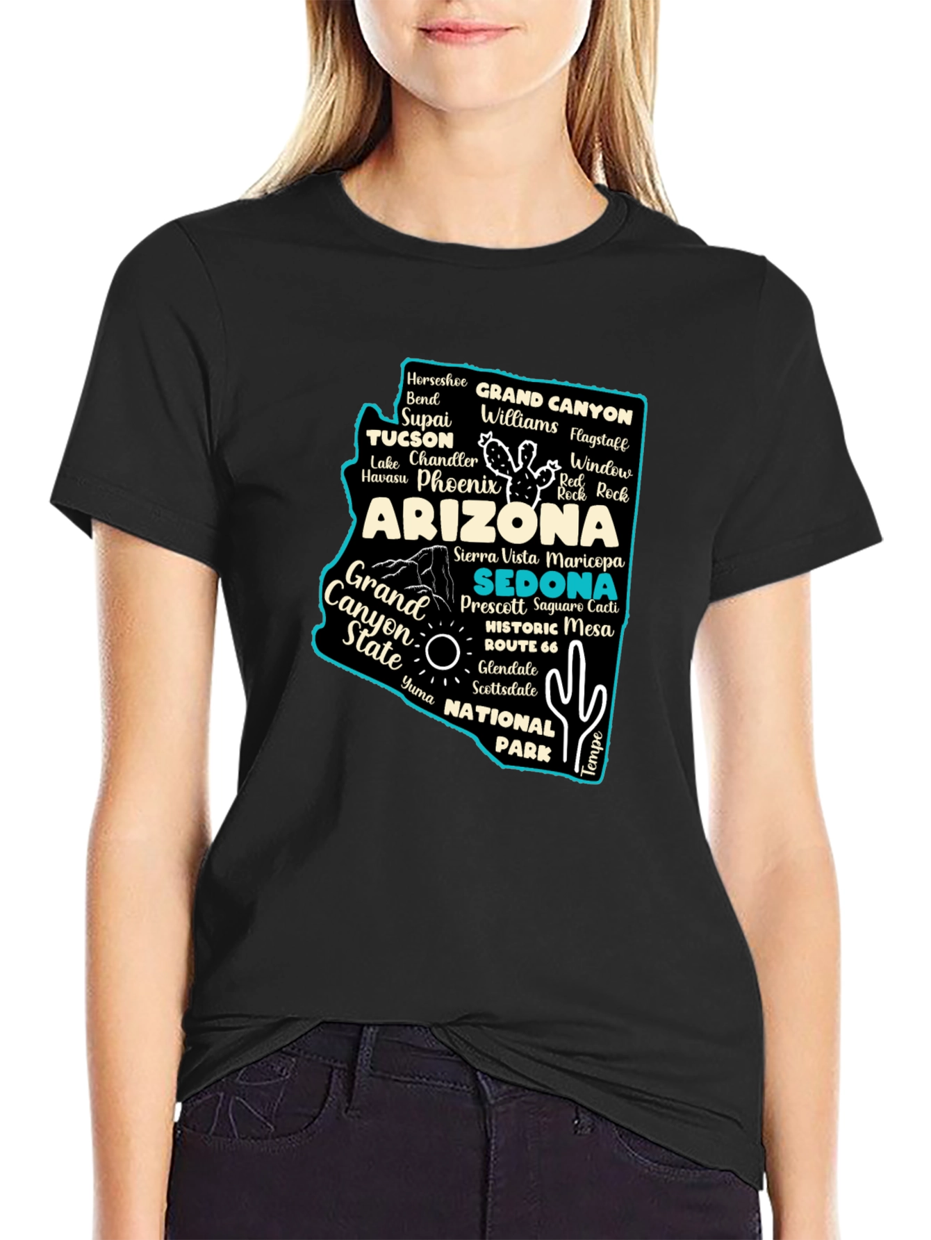 Camiseta Negra Arizona Mapa Ciudades