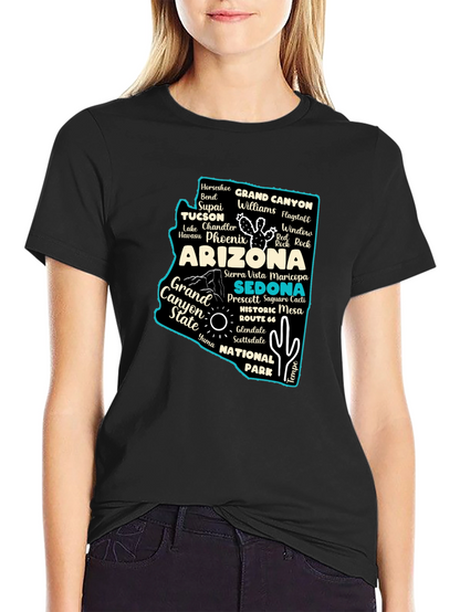 Camiseta Negra Arizona Mapa Ciudades