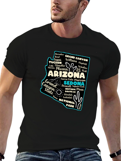Camiseta Negra Arizona Mapa Ciudades
