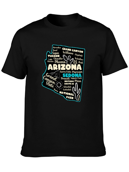 Camiseta Negra Arizona Mapa Ciudades