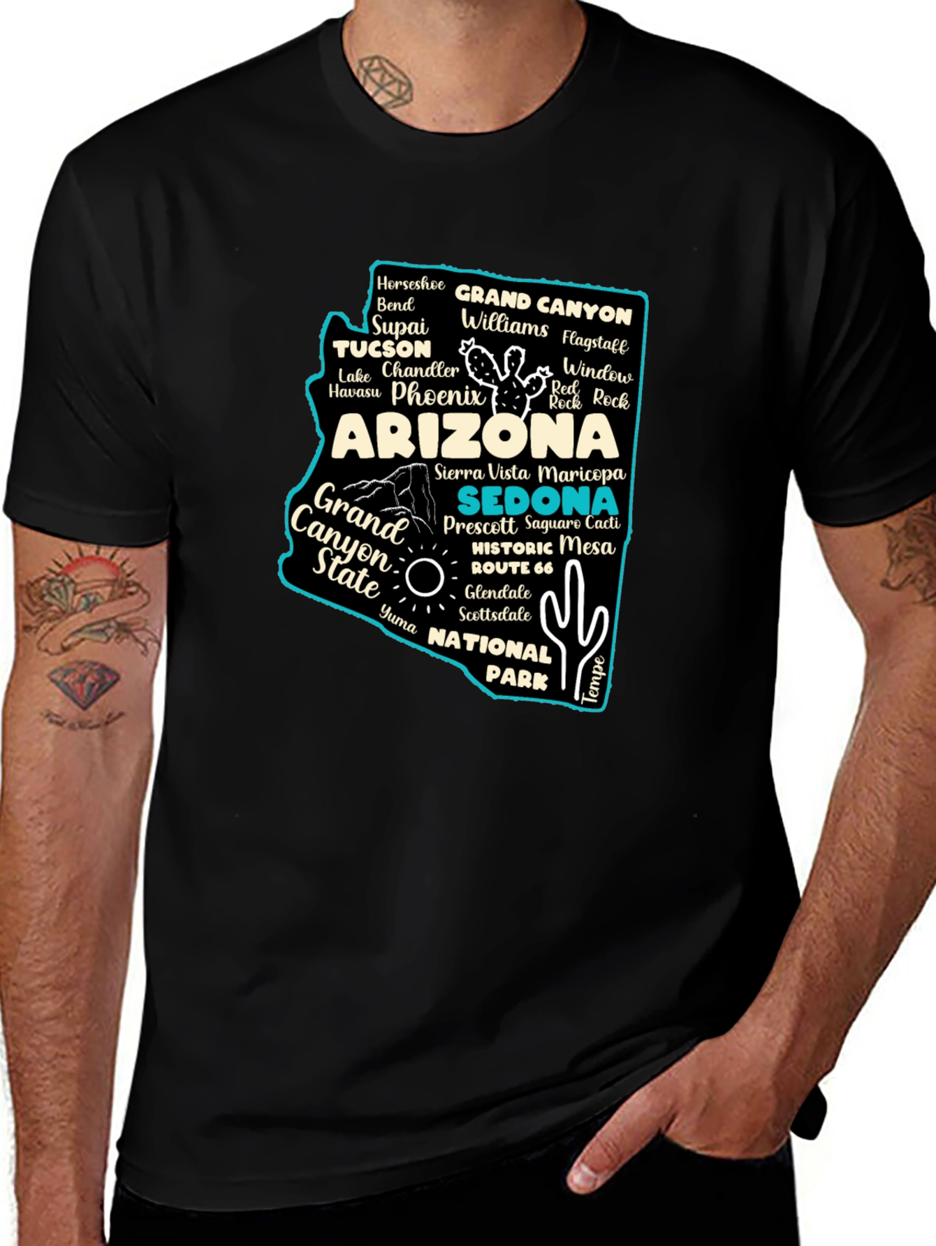 Camiseta Negra Arizona Mapa Ciudades