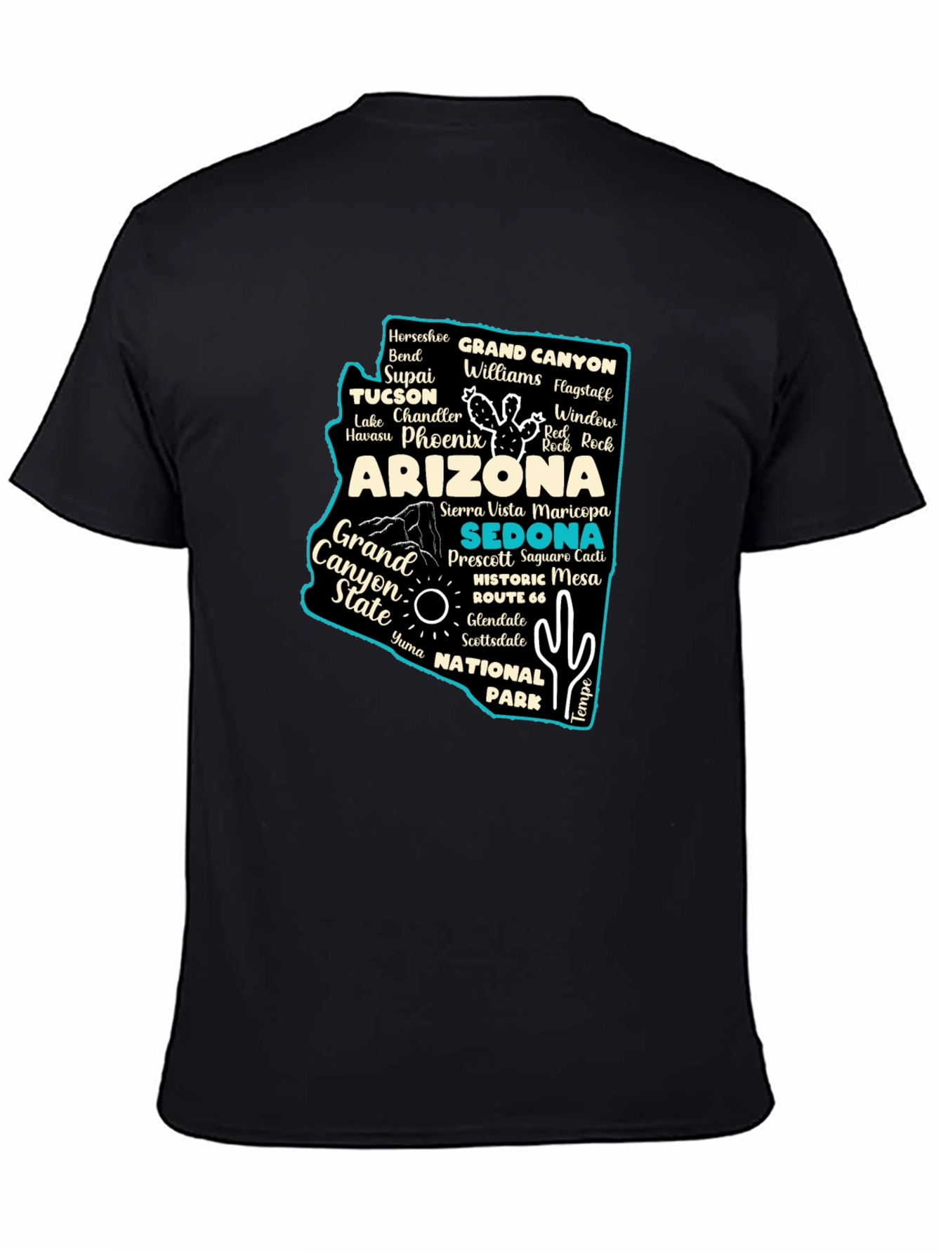 Camiseta Negra Arizona Mapa Ciudades