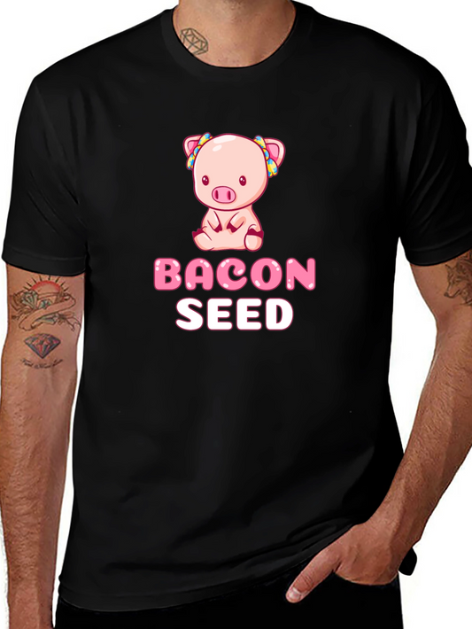 Camiseta Negra con Diseño de Cerdo Bacon Seed