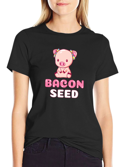 Camiseta Negra con Diseño de Cerdo Bacon Seed