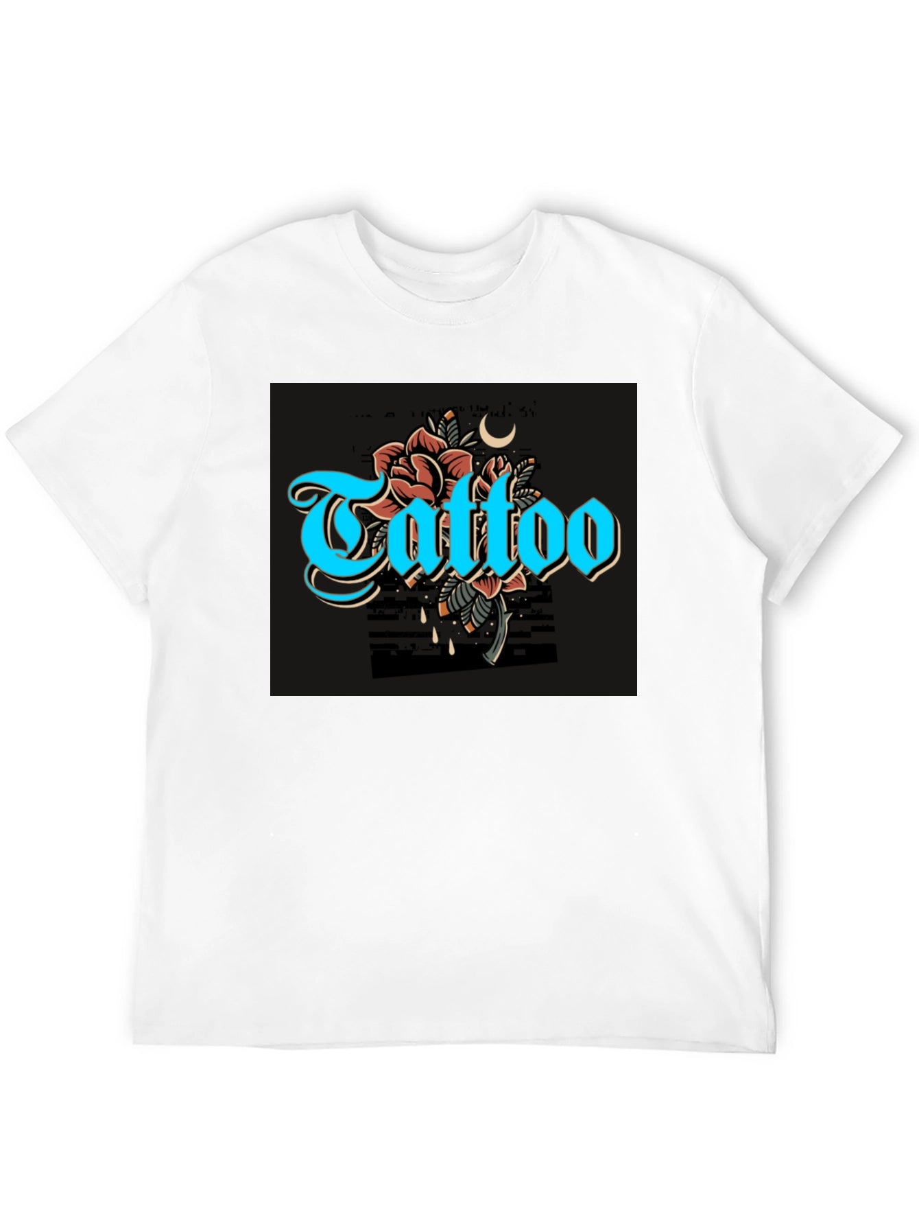 Camiseta Negra con Diseño de Tatuaje Floral