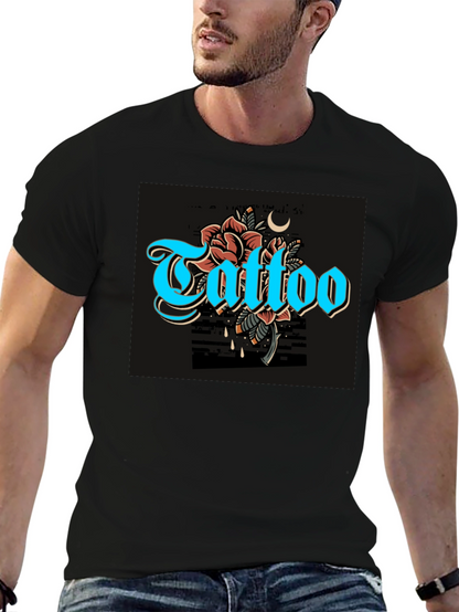Camiseta Negra con Diseño de Tatuaje Floral