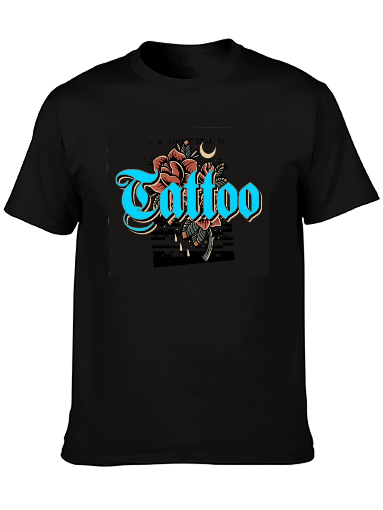 Camiseta Negra con Diseño de Tatuaje Floral
