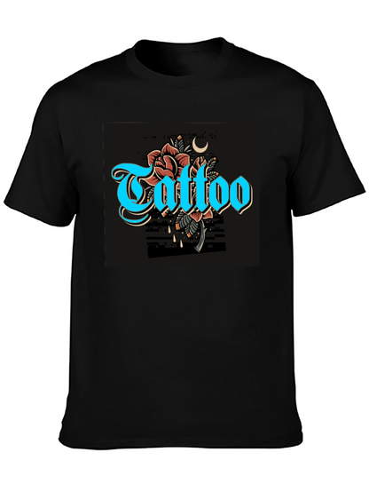 Camiseta Negra con Diseño de Tatuaje Floral