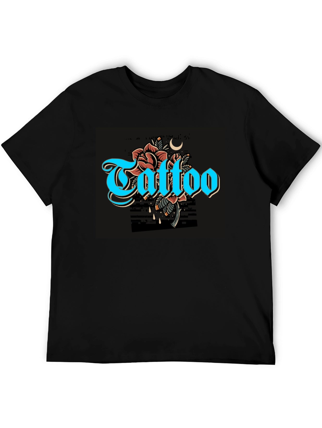 Camiseta Negra con Diseño de Tatuaje Floral