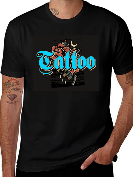 Camiseta Negra con Diseño de Tatuaje Floral