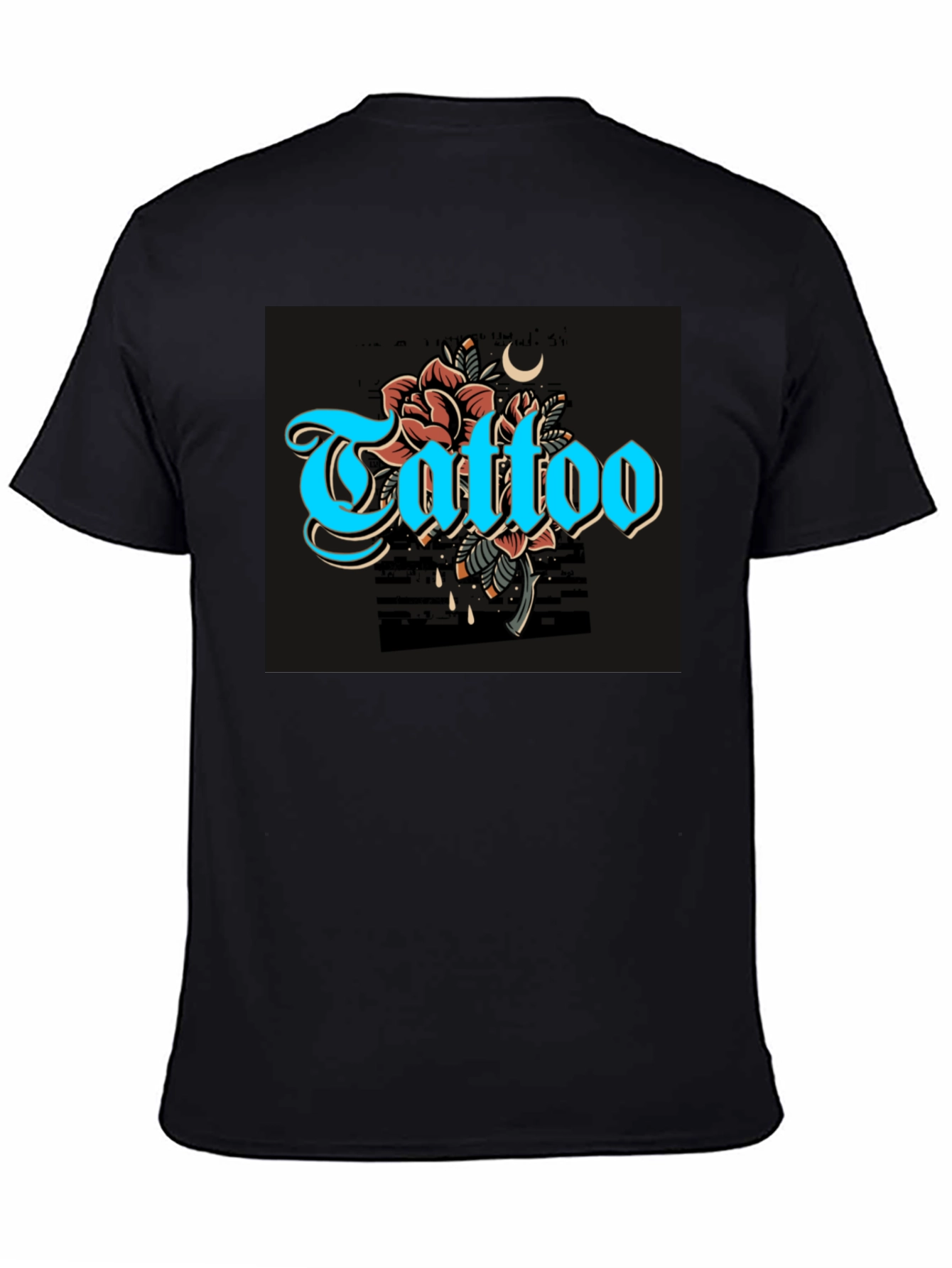 Camiseta Negra con Diseño de Tatuaje Floral