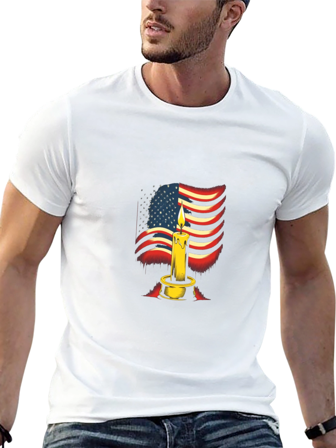 Camiseta Negra con Diseño de Vela y Bandera Americana
