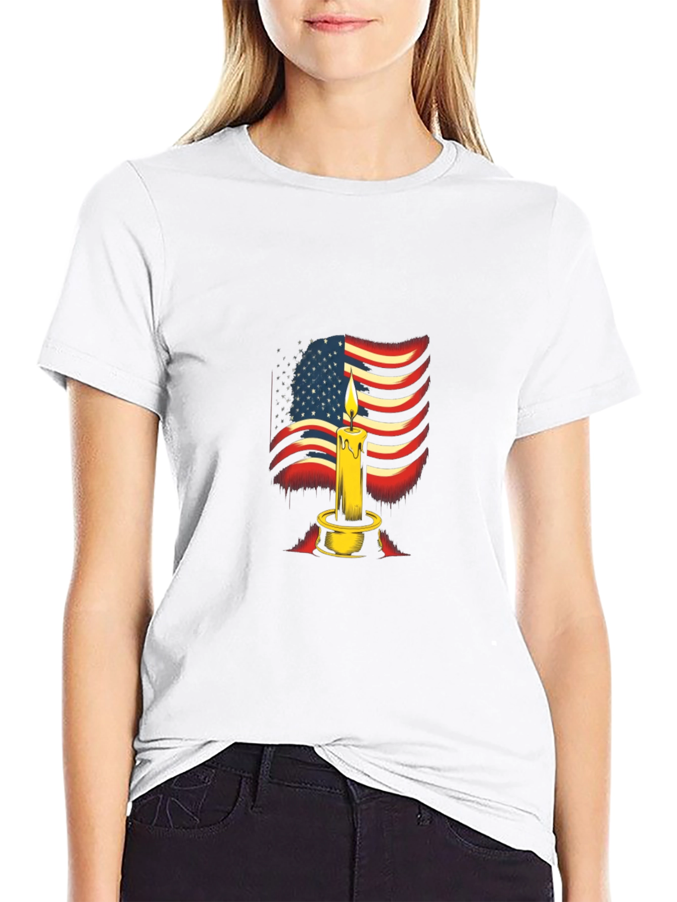 Camiseta Negra con Diseño de Vela y Bandera Americana