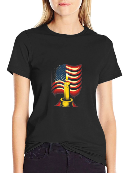 Camiseta Negra con Diseño de Vela y Bandera Americana