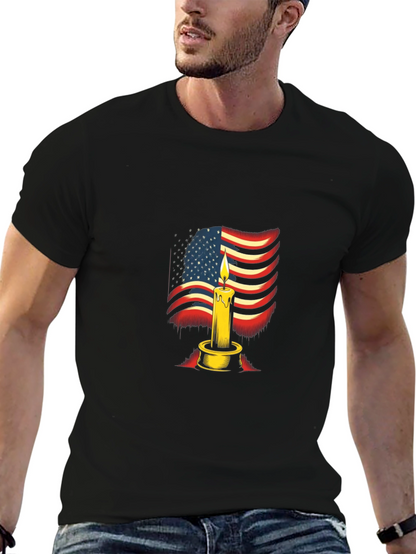 Camiseta Negra con Diseño de Vela y Bandera Americana