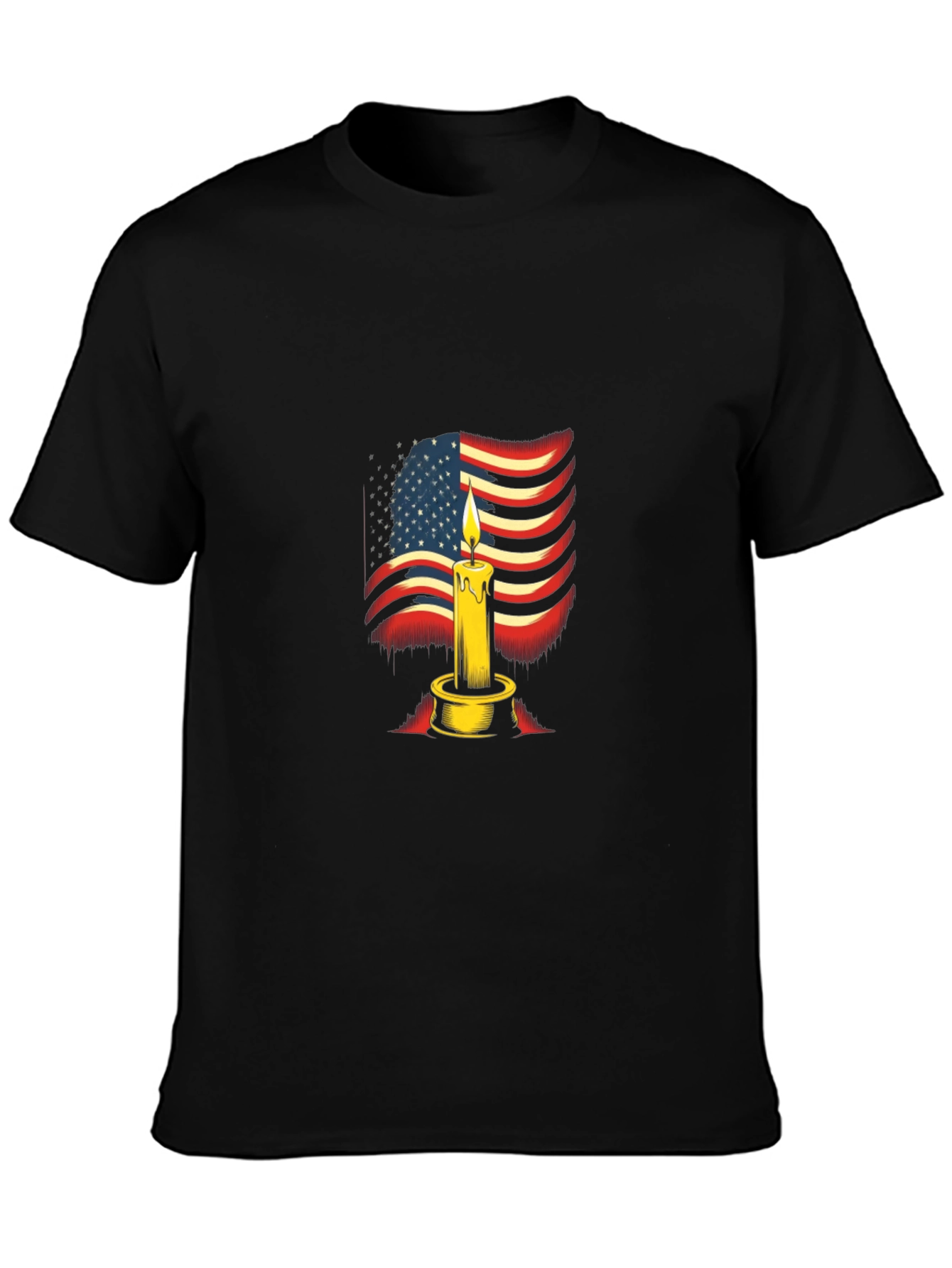 Camiseta Negra con Diseño de Vela y Bandera Americana