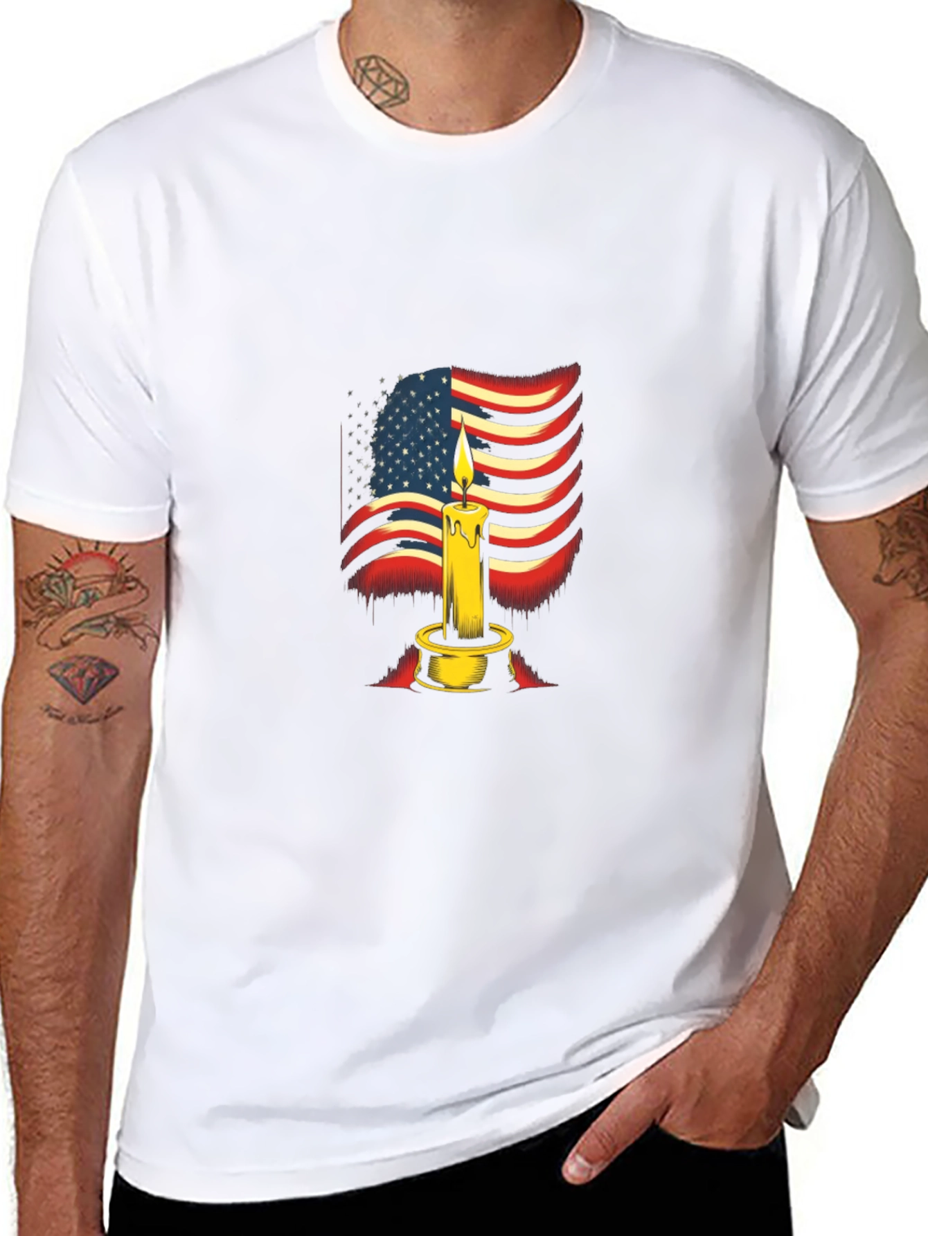 Camiseta Negra con Diseño de Vela y Bandera Americana