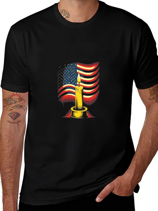 Camiseta Negra con Diseño de Vela y Bandera Americana