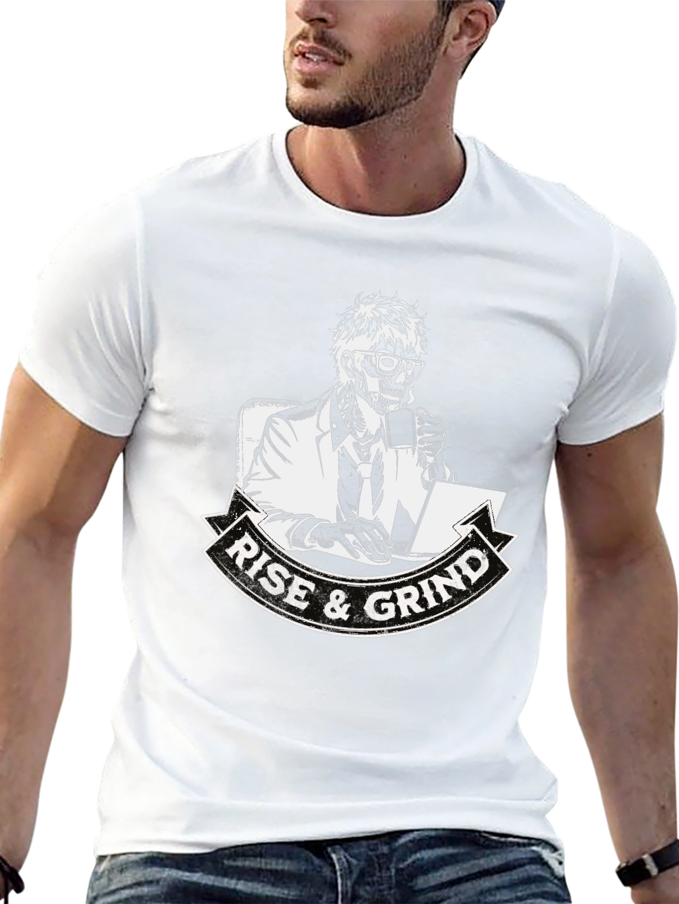 Camiseta Negra Rise & Grind Esqueleto Trabajador