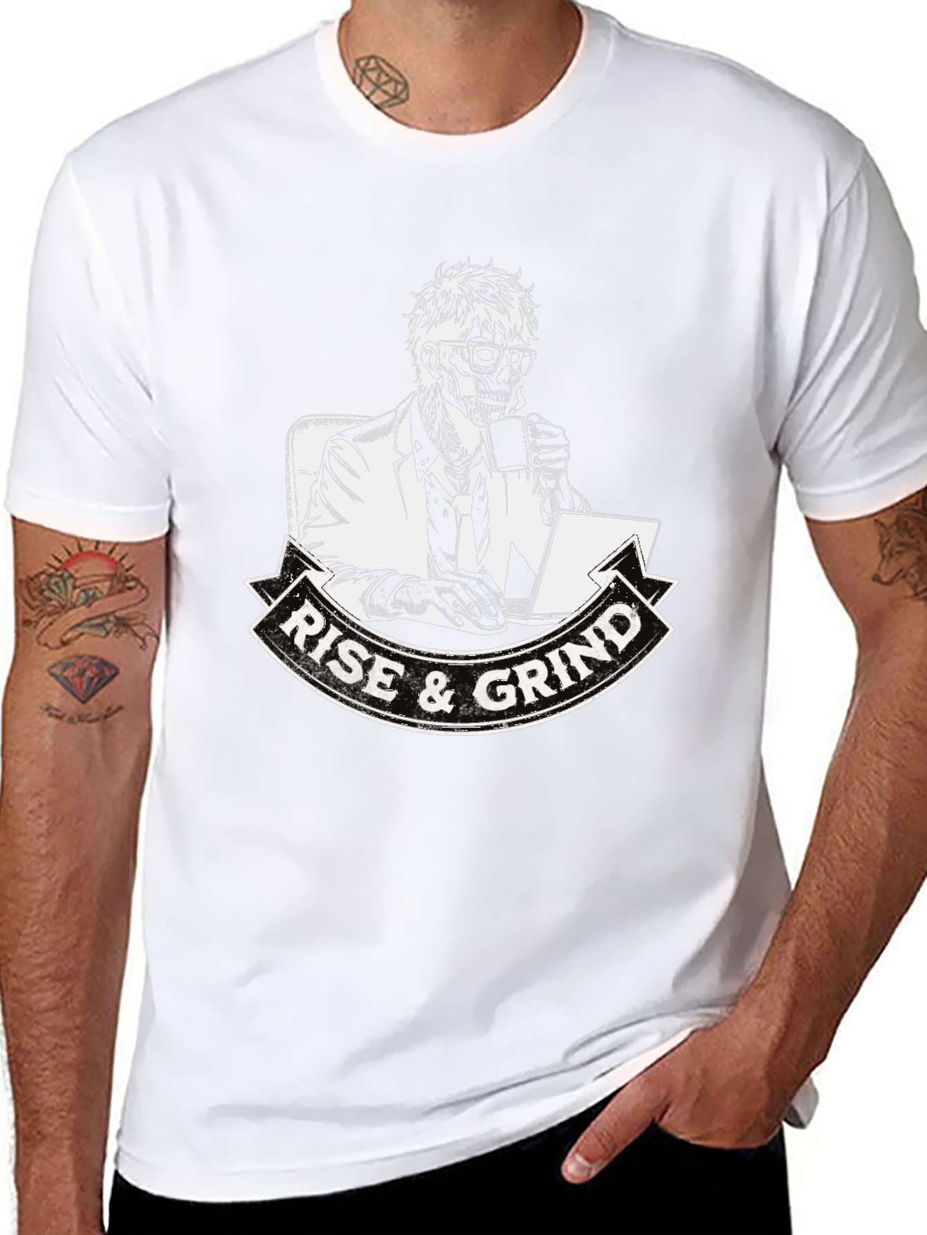 Camiseta Negra Rise & Grind Esqueleto Trabajador