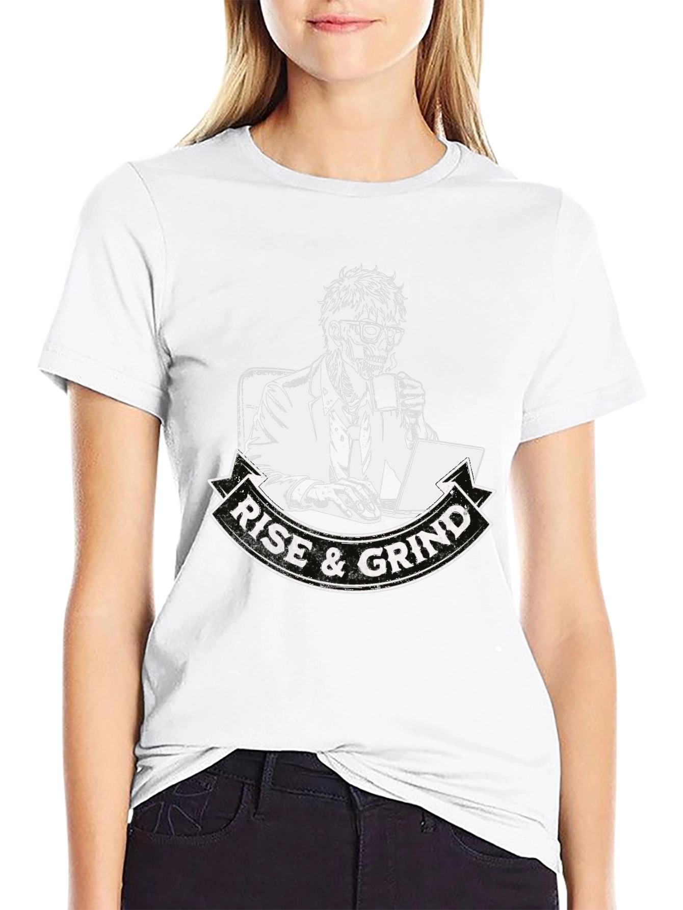 Camiseta Negra Rise & Grind Esqueleto Trabajador