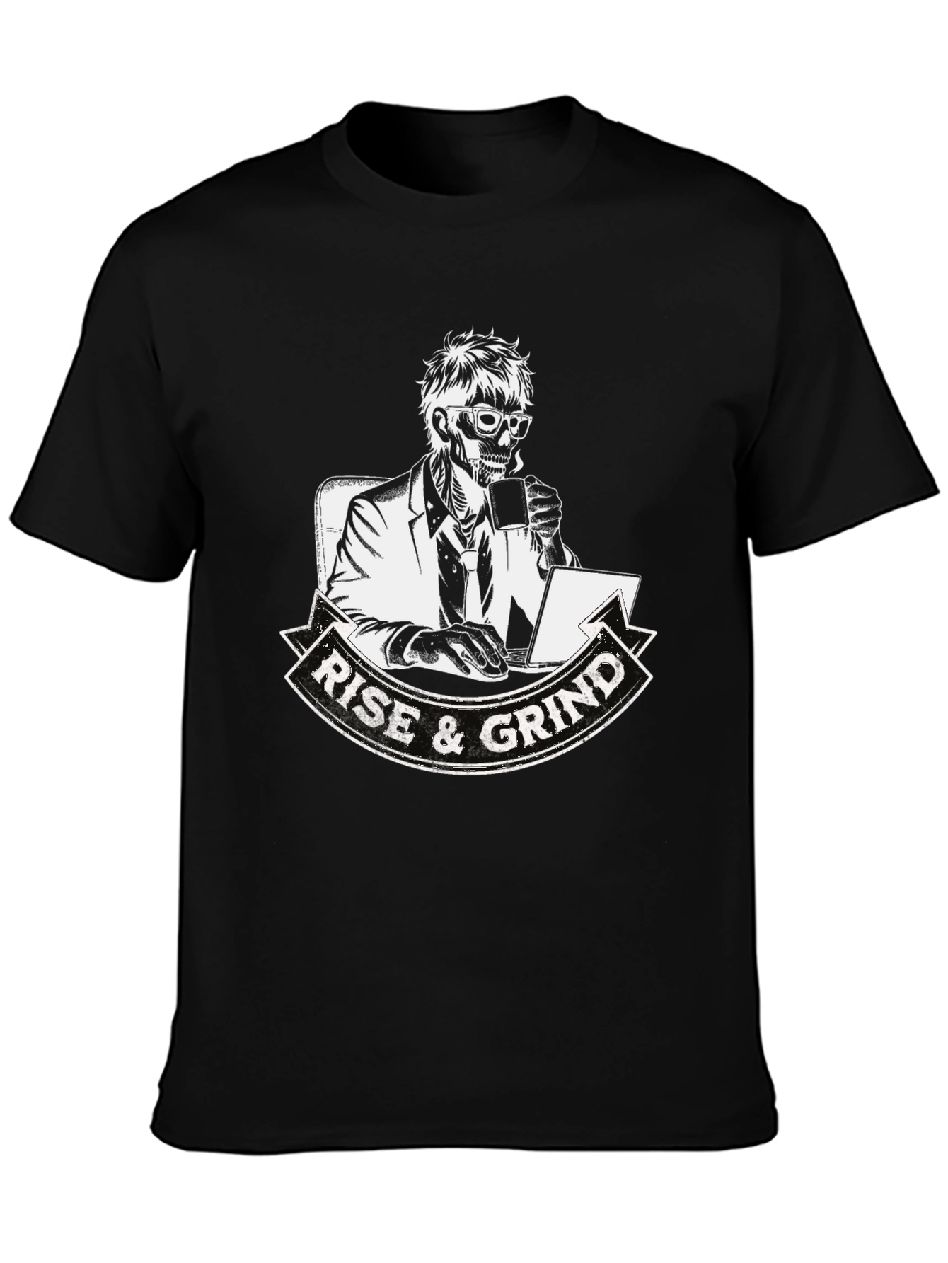 Camiseta Negra Rise & Grind Esqueleto Trabajador