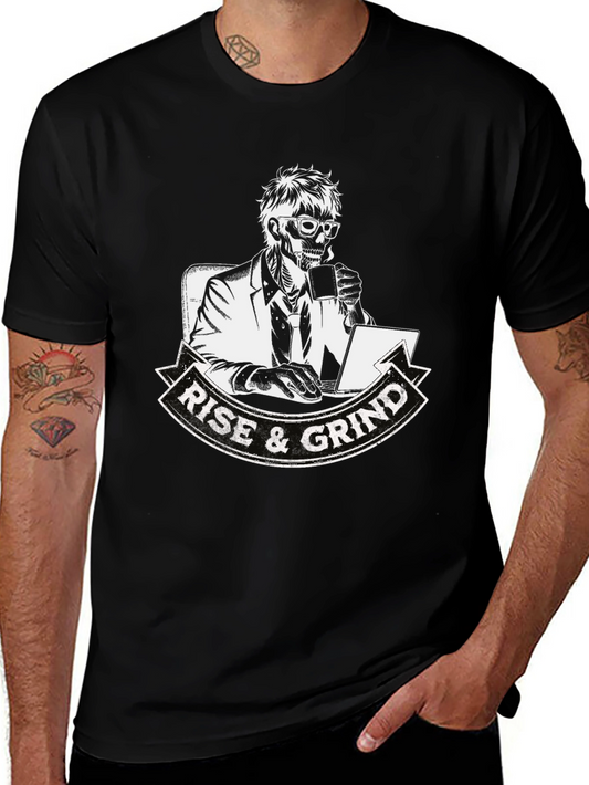 Camiseta Negra Rise & Grind Esqueleto Trabajador