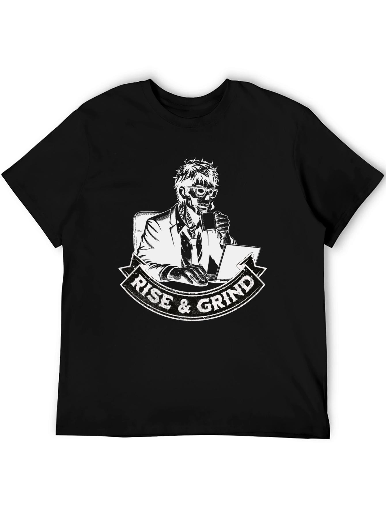 Camiseta Negra Rise & Grind Esqueleto Trabajador